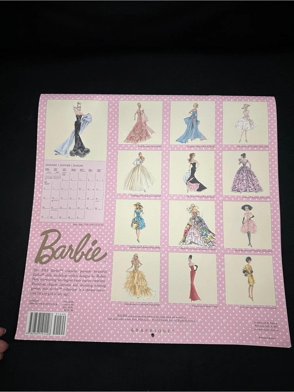 2013 Barbie Collectible Calendar Robert Best Fashion Model Art Great Condition